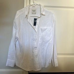 Abercrombie Oversized Linen White Button Shirt